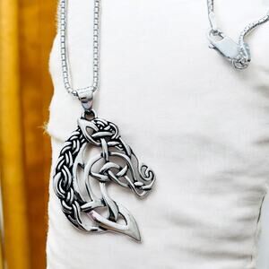Sterling Silver Celtic Horse Pendant Necklace-18" Box Chain